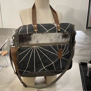 Myra Bag Cream and Brown Lined Tote Interior